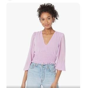 1. STATE Women's Long Sleeve Smocked Waist V-Neck Top in violet size xs